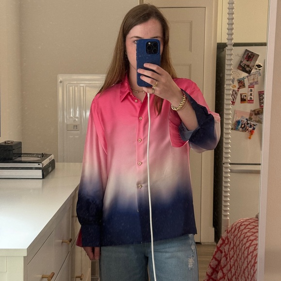 Zara Blue and Pink Blouse - Picture 1 of 2